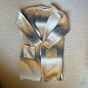 Cozy Casual Striped Long Cardigan with Pockets - M/L